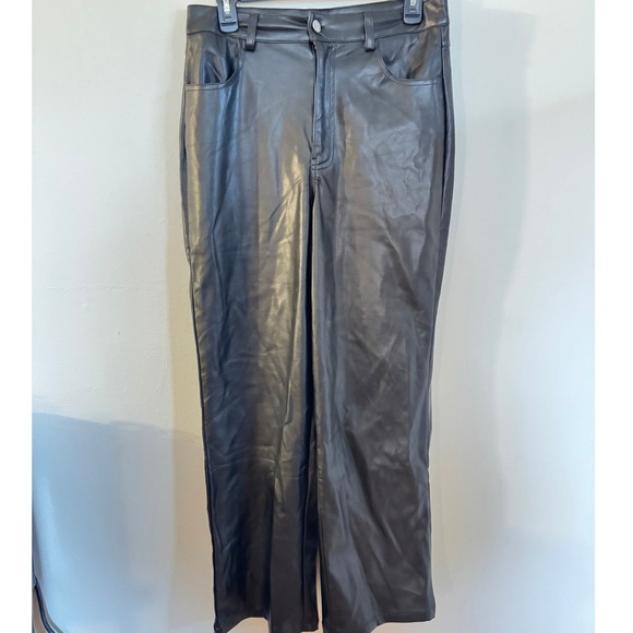 Double Zero Pants - Double Zero Mystical Black Faux Leather Wide Leg Pants Medium